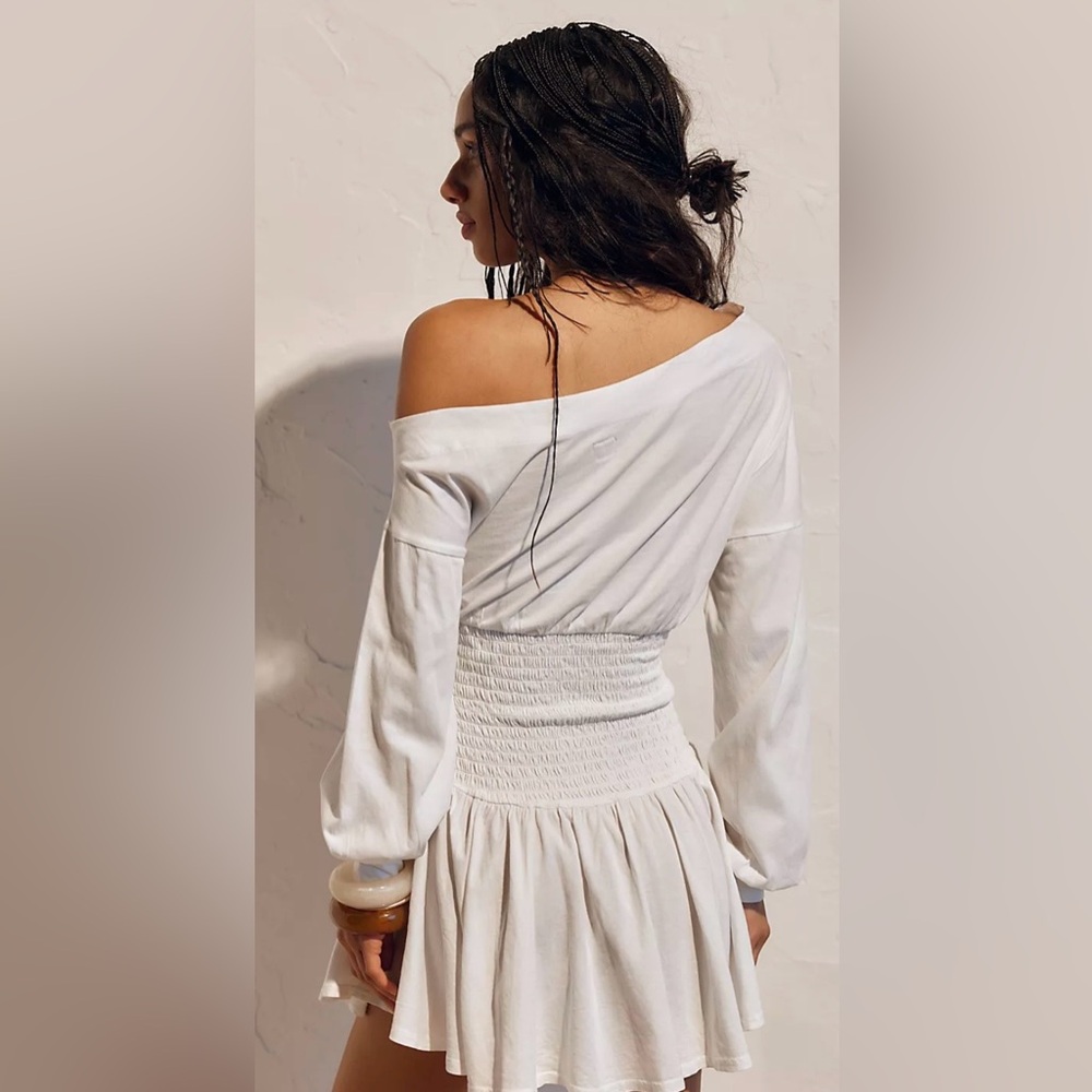 NWT FREE PEOPLE SCORCHING HOT LONG SLEEVE MINI DRESS CLEAN IVORY - Picture 2 of 3